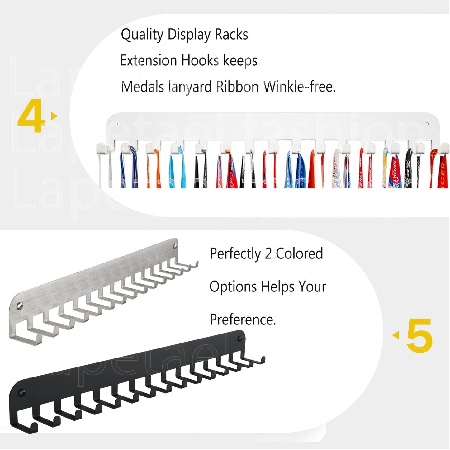 Lapetale Fashion White Medal Hanger Holder Display Wall Rack Frame-Running Medal Hanger Display Awards Ribbon Cheer,Marathon,Gymnastics,Soccer,Softball
