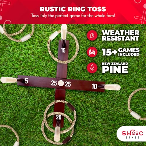 Rustic Ring Toss Game - All Weather - Standard Edition with 15+ Games Included