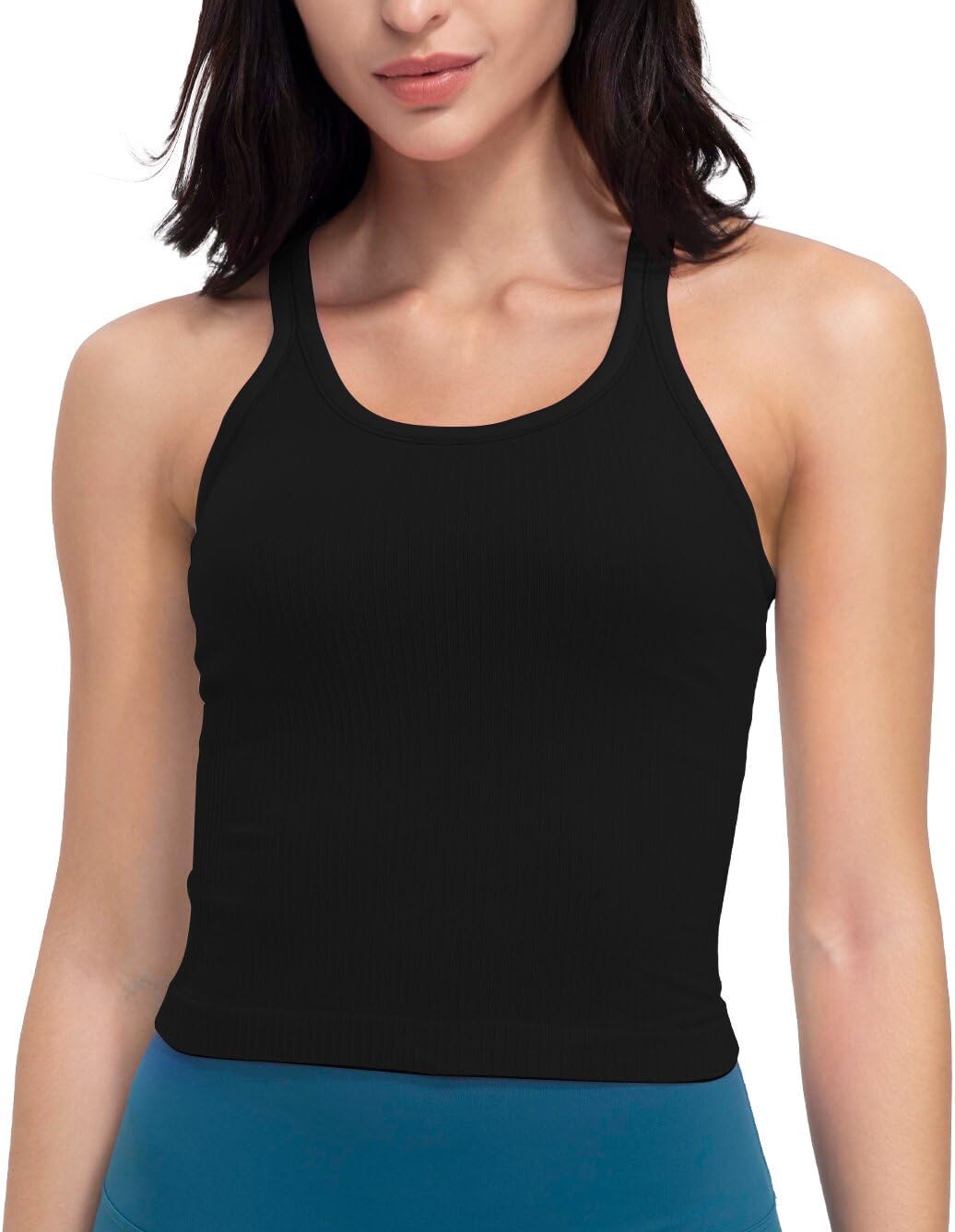 Skiennix Seamless Ribbed Workout Tank Top - Built-In Bra for Women | Comfortable & Stylish Fit
