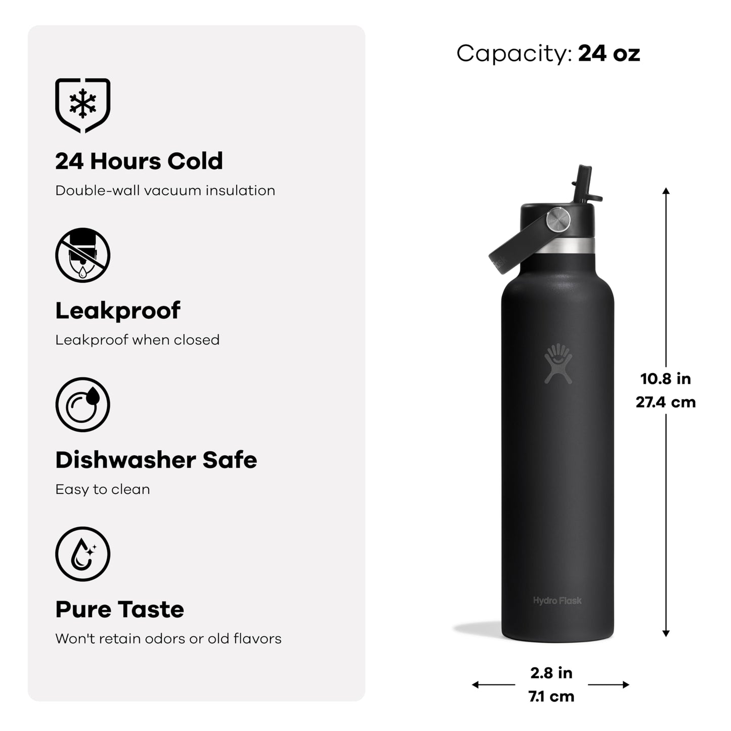 Hydro Flask Water Bottle - Insulated Stainless Steel - Straw Lid, Non Spill, Leakproof in 24 Oz Cloud Pink