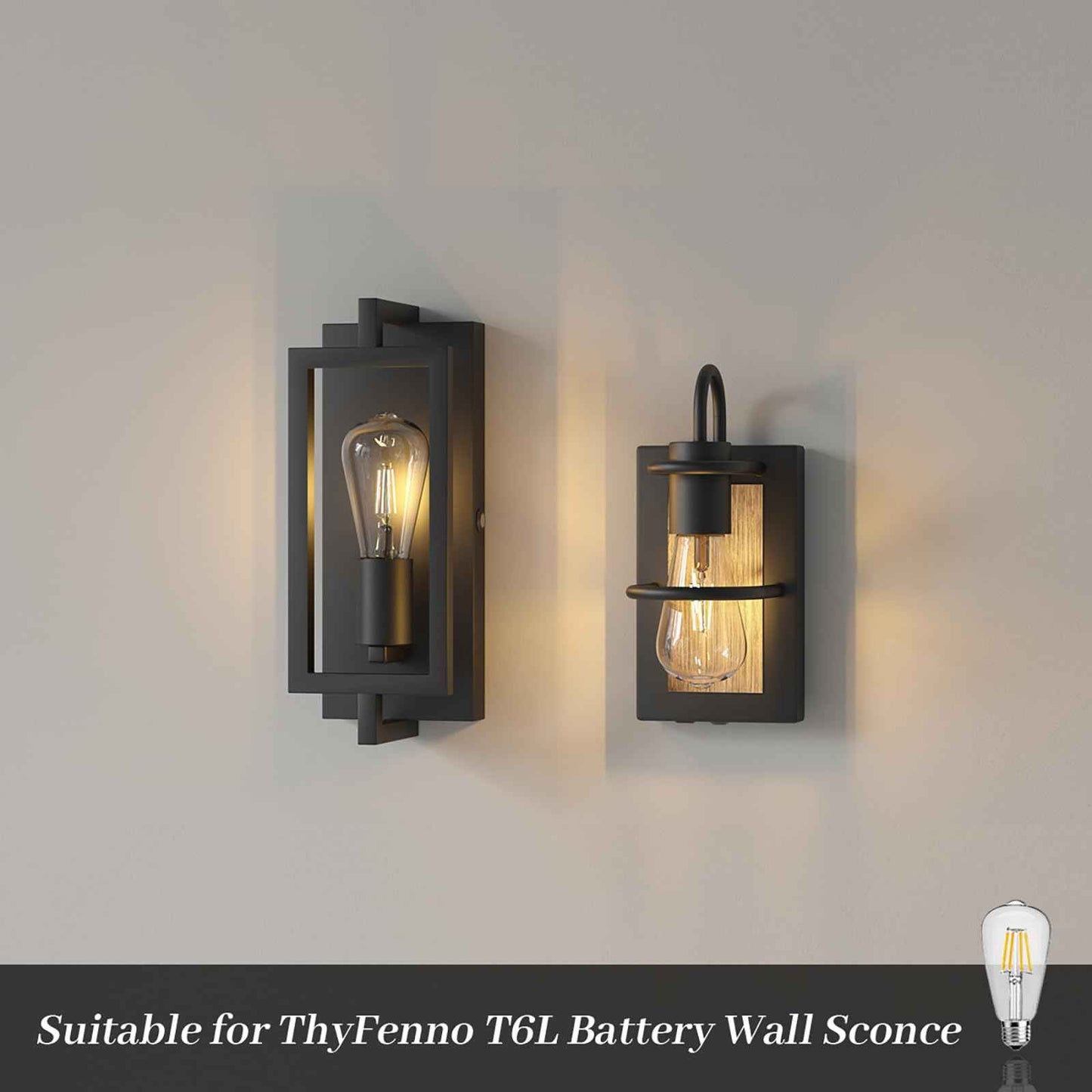 ThyFenno 2 Pack E26 LED Bulbs Battery Operated Wall Sconce, Dimmable Replacement Bulbs