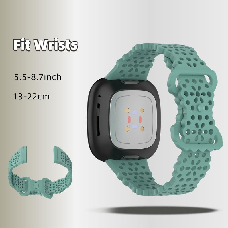QHBAMD Silicone Breathable Strap Compatible for Fitbit Versa 4/Sense 2 Watch Band, Protection PC Case Cover for Versa 4/Sense 2 (Green,Medium)