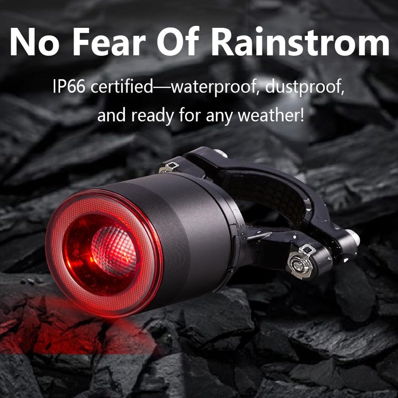 Smart Bike Tail Lights, Rechargeable Bike Lights for Night Riding, Waterproof IP66 Rear Bicycle Light Auto On/Off & Long Standby, Wireless Bicycle Taillights Waterproof IP66 Bike Accessories