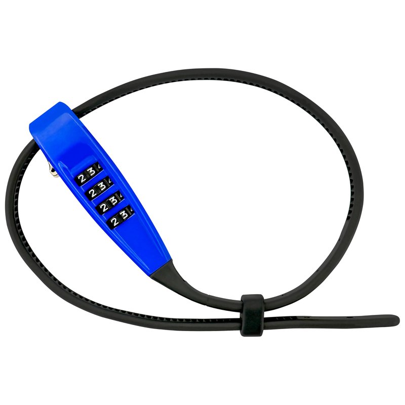 OKG 4-Digit Combination Zip Tie Lock - Anti-Scratch Stainless Steel Cable Bike Lock with Resettable Code, Secure Helmets, Skis, Prams, Bike, Cabinet, French Doors, and More (Blue)