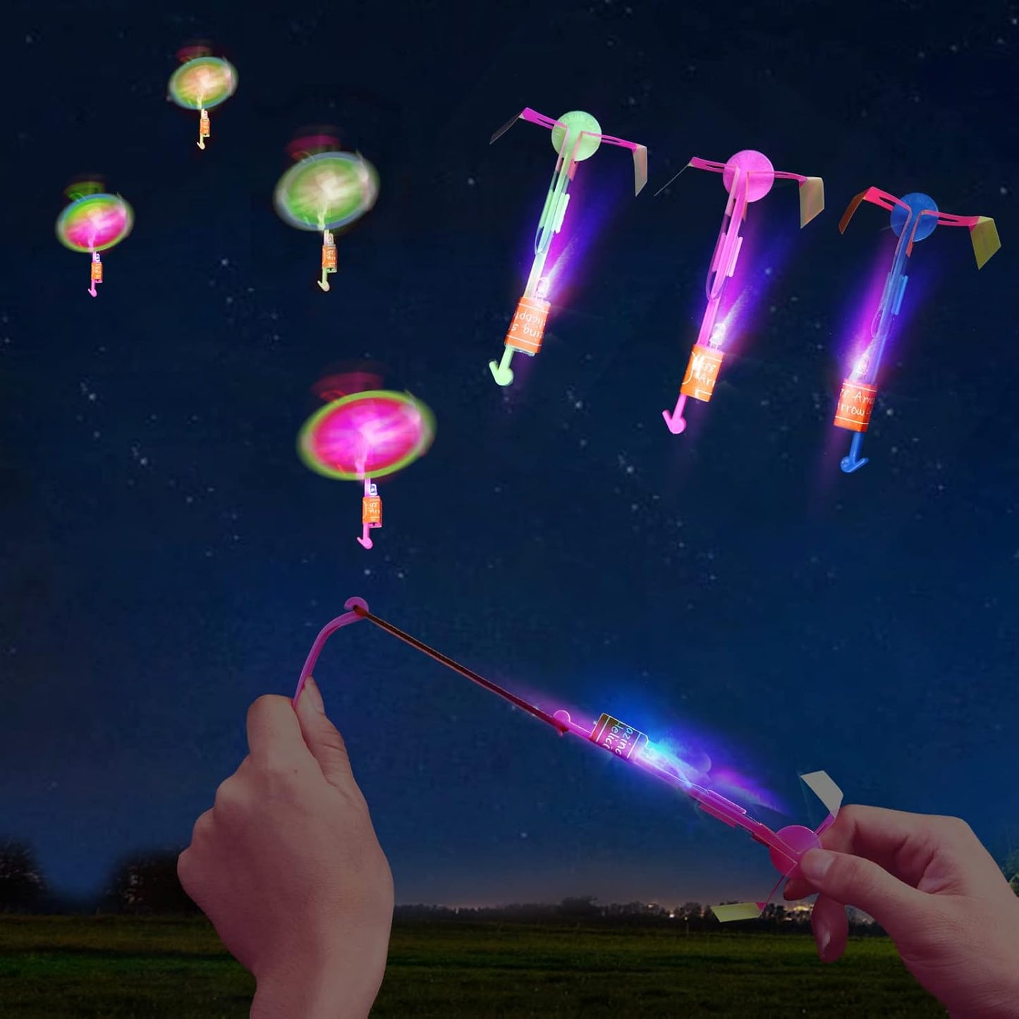 **LPVOQPTH LED Flying Toy Set - 25 Slingshot Glow Helicopters for Outdoor Fun | Perfect Party Favors for Kids 4-12**