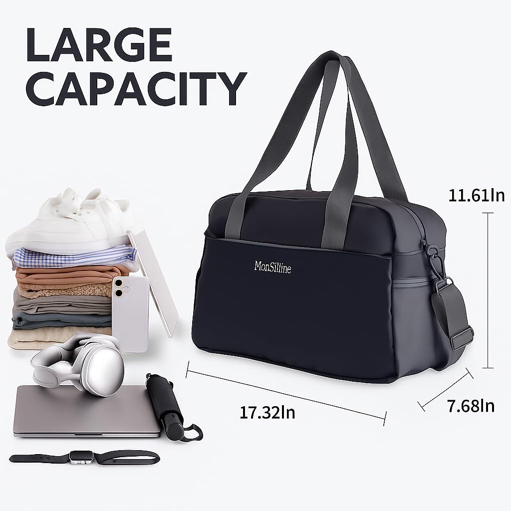 Skiennix Gym Bag - Waterproof Duffle with Shoe Compartment | Lightweight Travel Tote (Black)