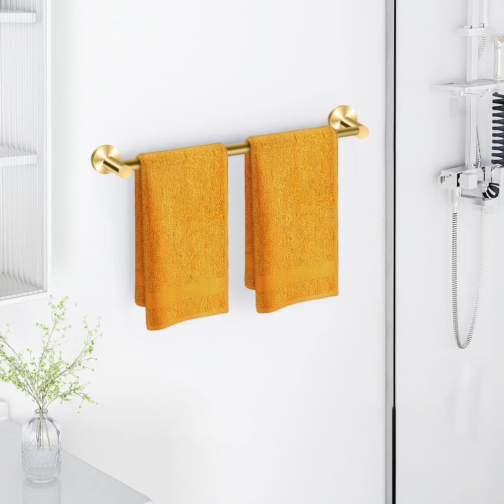 MGahyi Towel Racks for Bathroom-Adjustable Towel Holder(13.18inch-24inch) Sturdy and Rustproof Towel Bar Wall Mounted, Single Towel Bar Rod for Bathroom Accessories (Gold, 1Pack-Towel Bar)