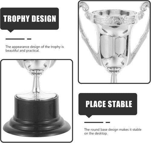 Kisangel Mini Trophy Cups - 10 Pcs 3.22 Inch Plastic Award Trophies for Kids Race Decorations | Silver