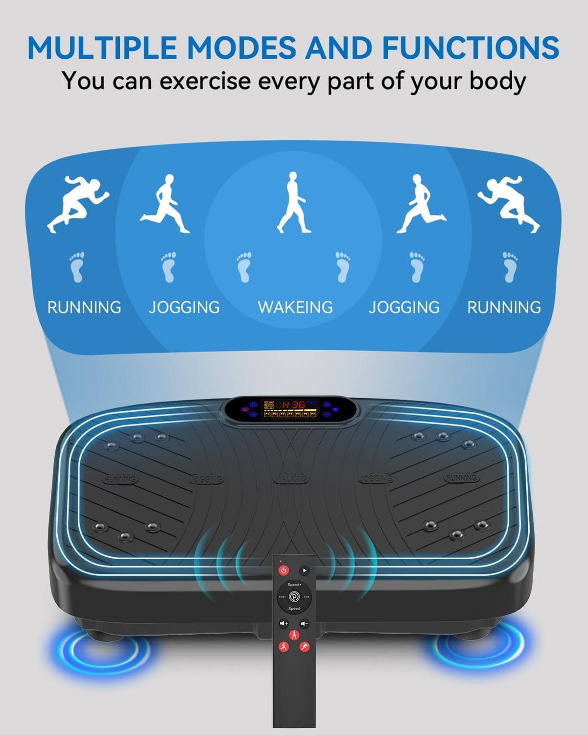 GDCOO Vibration Plate Exercise Machine, Vibrating Plate Platform for Lymphatic Drainage with 200 Adjustable Speeds, Power Vibration Plate for Weight Loss & Fitness, Supports Max Weight 450 Lbs