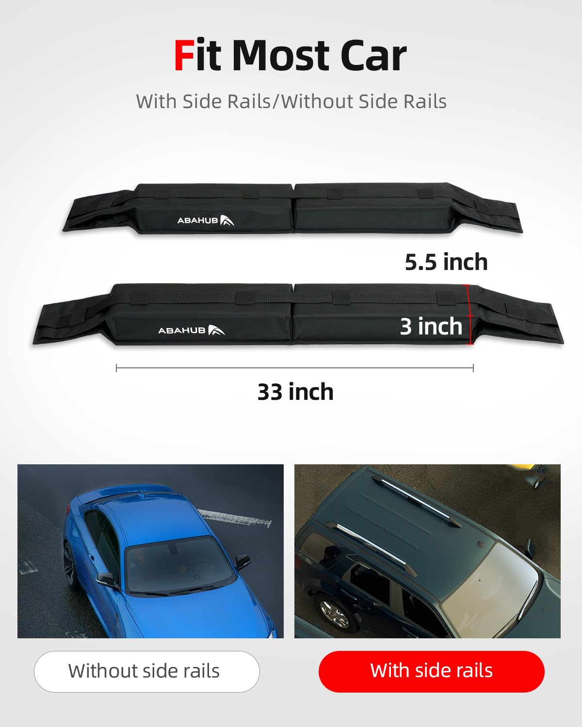 Abahub Soft Roof Rack Pads System for Surfboard, Kayak, Canoe 32 Inch