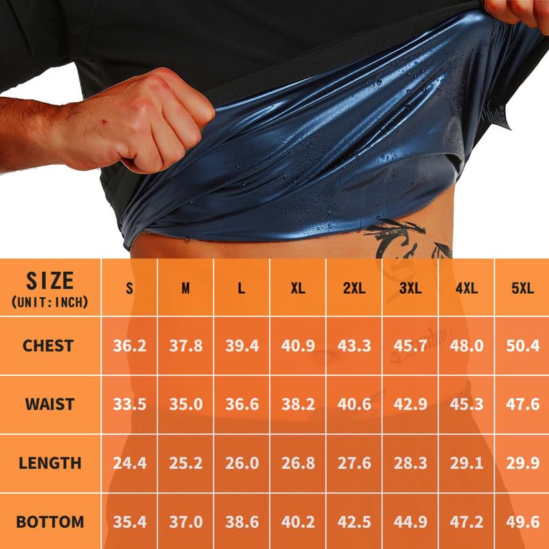 Men's Sauna Shirt - Short Sleeve Compression Workout T-Shirt - Black, Large
