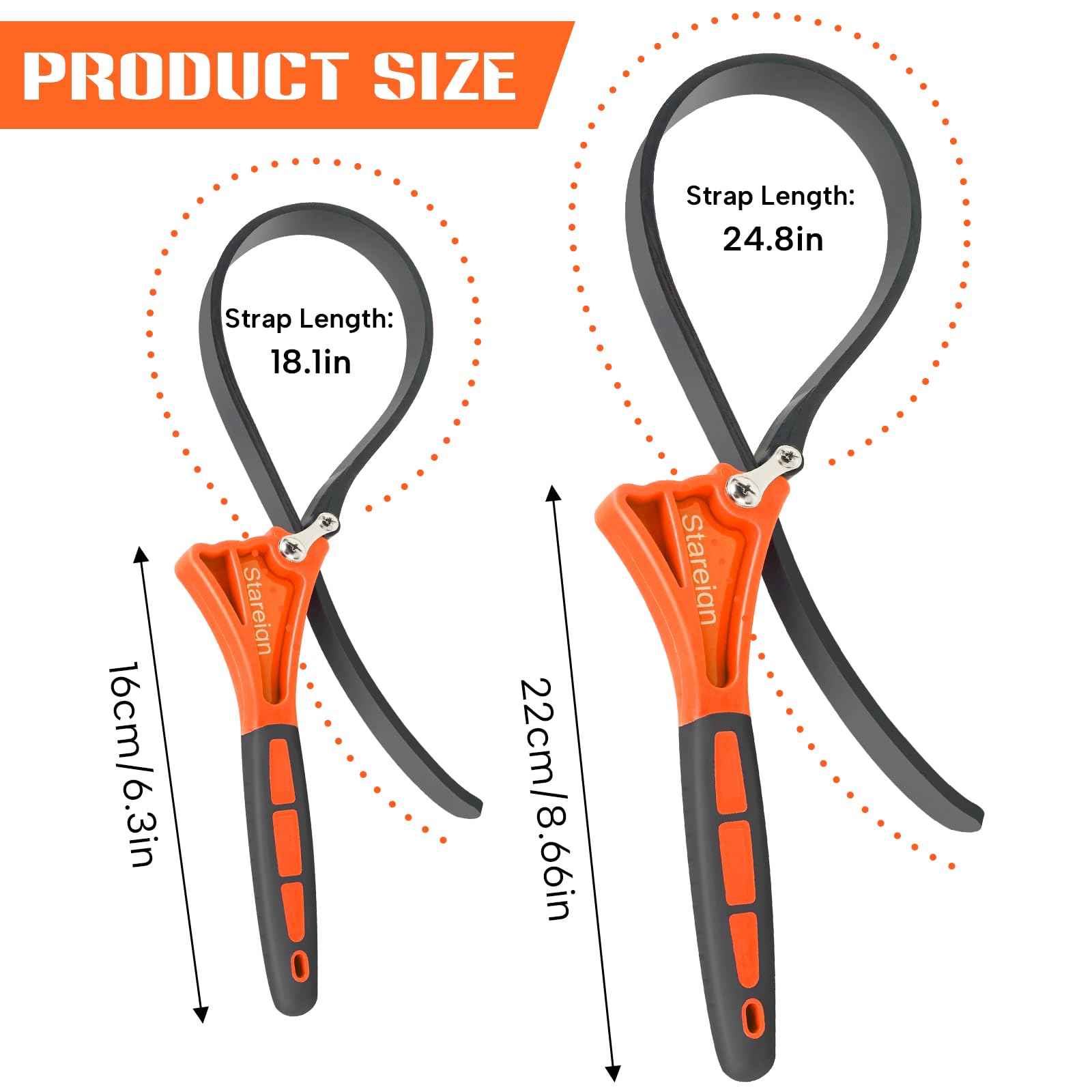 Stareign 2-Pack Rubber Strap Wrench,Oil Filter Wrench Diameter 4" and 6" Heavy Duty Adjustable Blet Wrench for Jar Opener,Water Filter,Plumbing,Sink,Faucet