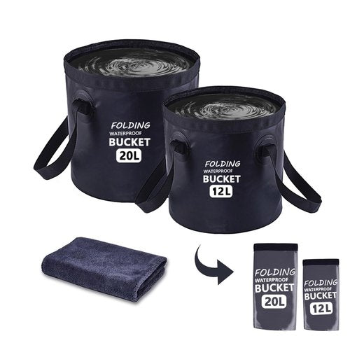 IFWELL Collapsible Bucket with Handle 5 Gallon Portable Folding Bucket Upgraded Ultra Lightweight Outdoor Basin Pail for Fishing, Camping, Hiking, Car Washing and More (Black, 20L-12L)