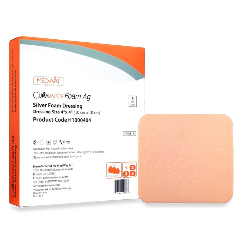 MedVance Silver Foam Ag Sterile Highly Absorbent Dressing with PU Backing, 4"x 4", 5 dressings/Box, 5 Count (Pack of 1)