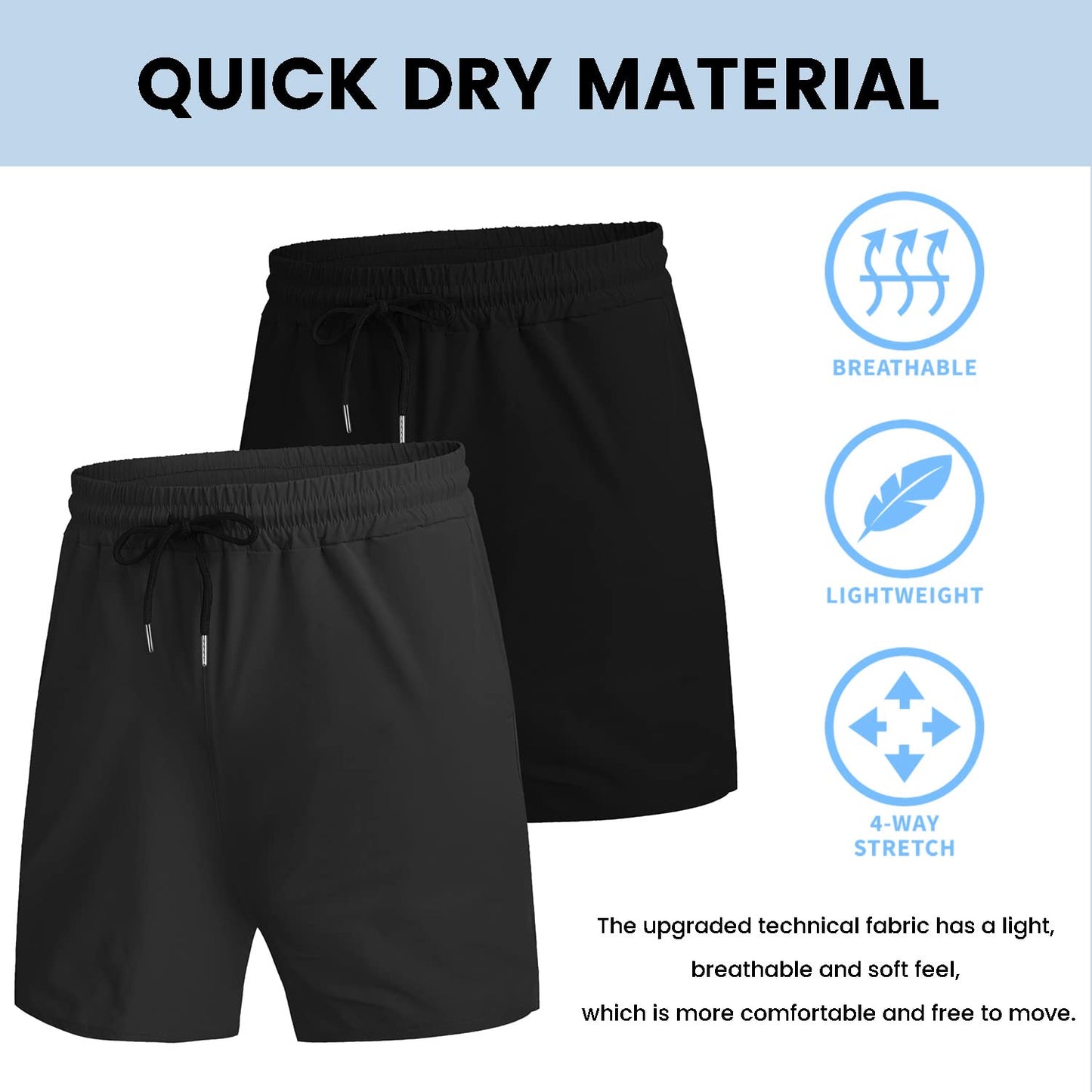 COOFANDY Mens 2 Pack Athletic Shorts 7 Inch Quick Dry Breathable Lightweight Gym Workout Shorts with Pockets Black/Dark Grey