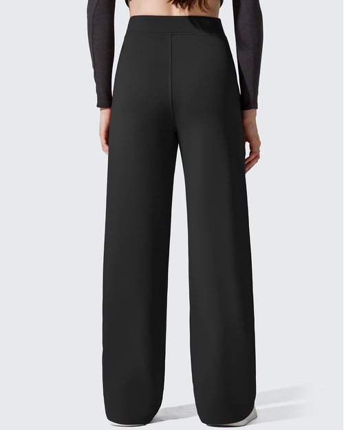 G4Free Fleece Lined Yoga Sweatpants for Women Elastic Waist Wide Leg Pants with Pockets Winter Thermal Work Trousers Dressy Casual Warm (Black,M,27")