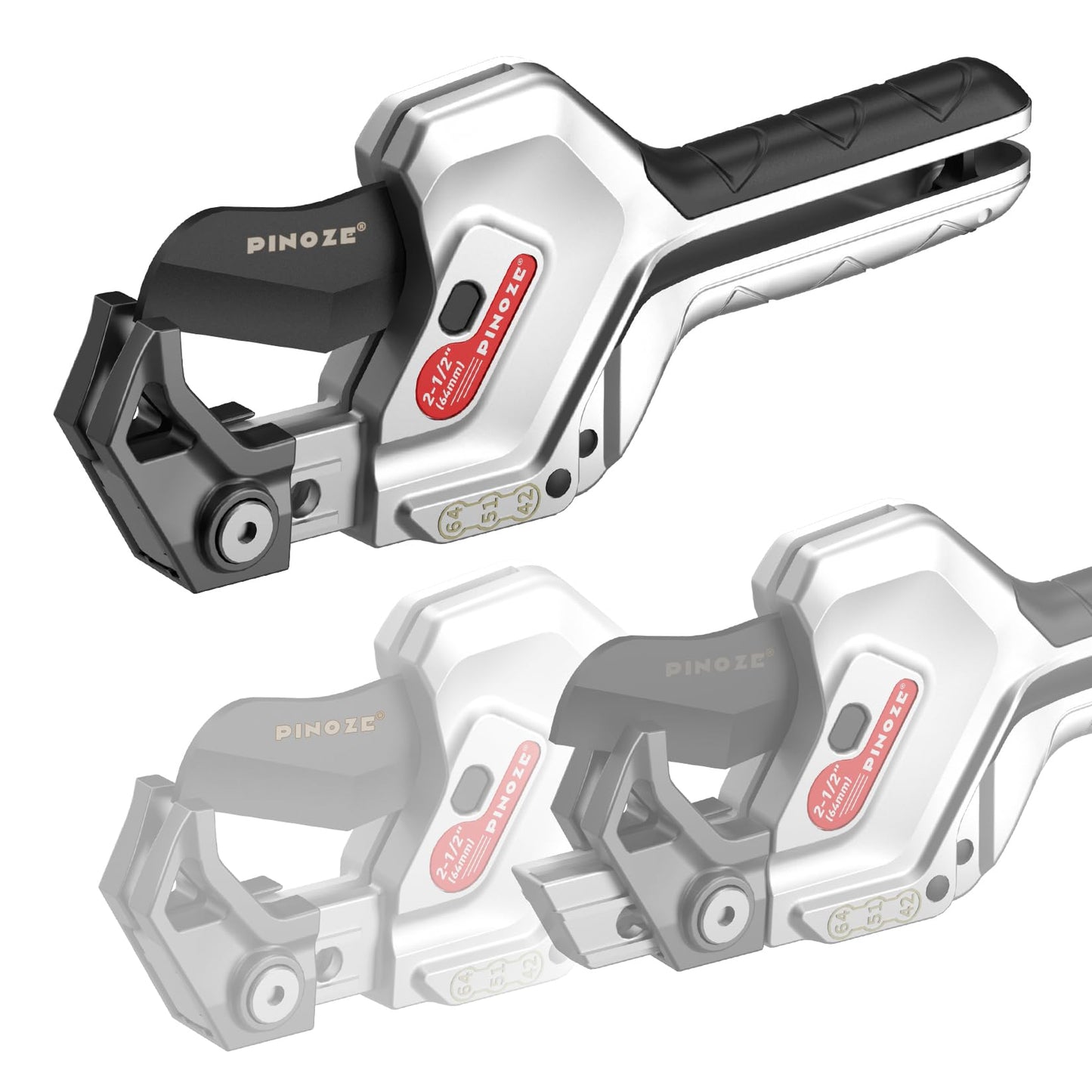 PINOZE PVC Pipe Cutter, 3-Gear Adjustable Cut up to 2-1/2”, Ratchet Pipe Cutter Tool Heavy-Duty for PVC, PPR, PE, PEX, Plastic Hoses & Plumbing Pipes with Teflon Coated SK5 Blade