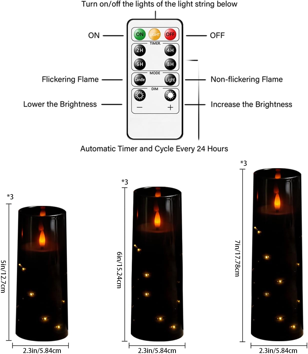 Flameless LED Pillar Candles Set - 9 Pcs White with Remote & Star String for Home Decor