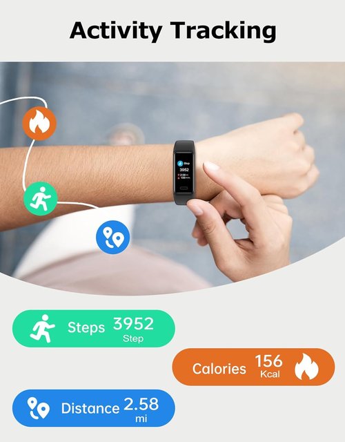Cloudpoem Fitness Tracker - 24/7 Heart Rate Monitor & Sleep Tracker | Waterproof, Dark Black