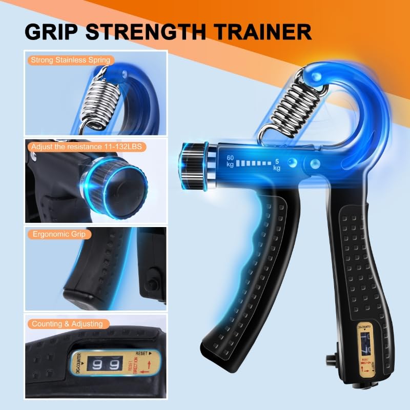 5PCS Grip Strength Trainer Kits, Hand Gripper Strengthener, Forearm