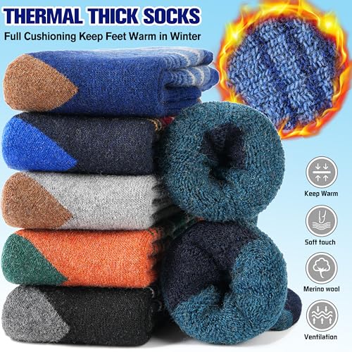 Kids Boys Merino Wool Thermal Hiking Socks 8-12 Years, Mountain Series, 6 Pairs