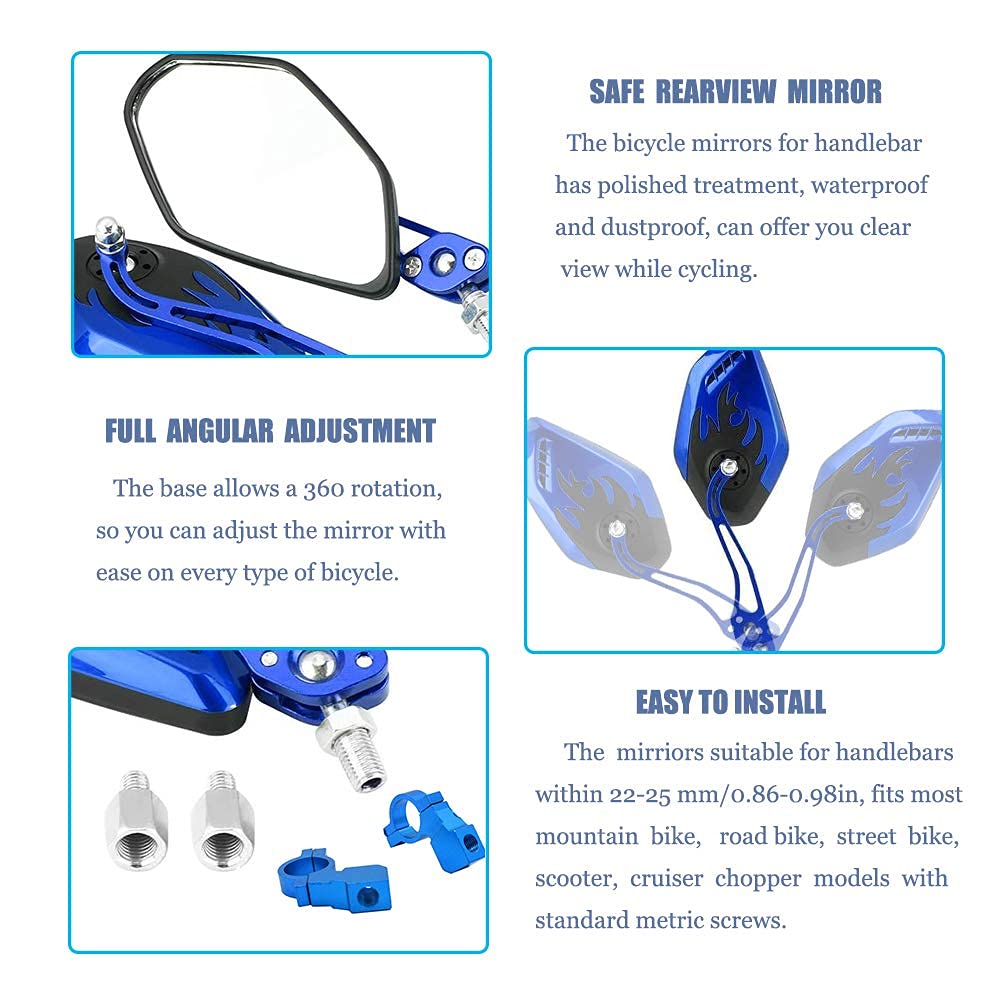 Nakazawa Bicycle Mirrors for Handlebars, Adjustable Rearview Mirror for Motorcycle, Electric Bike, Blue
