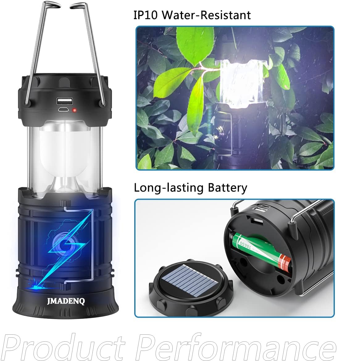 Skiennix Solar Lantern Flashlights - USB Rechargeable LED Camping Lights | Portable & Collapsible for Emergencies (2 Pack)