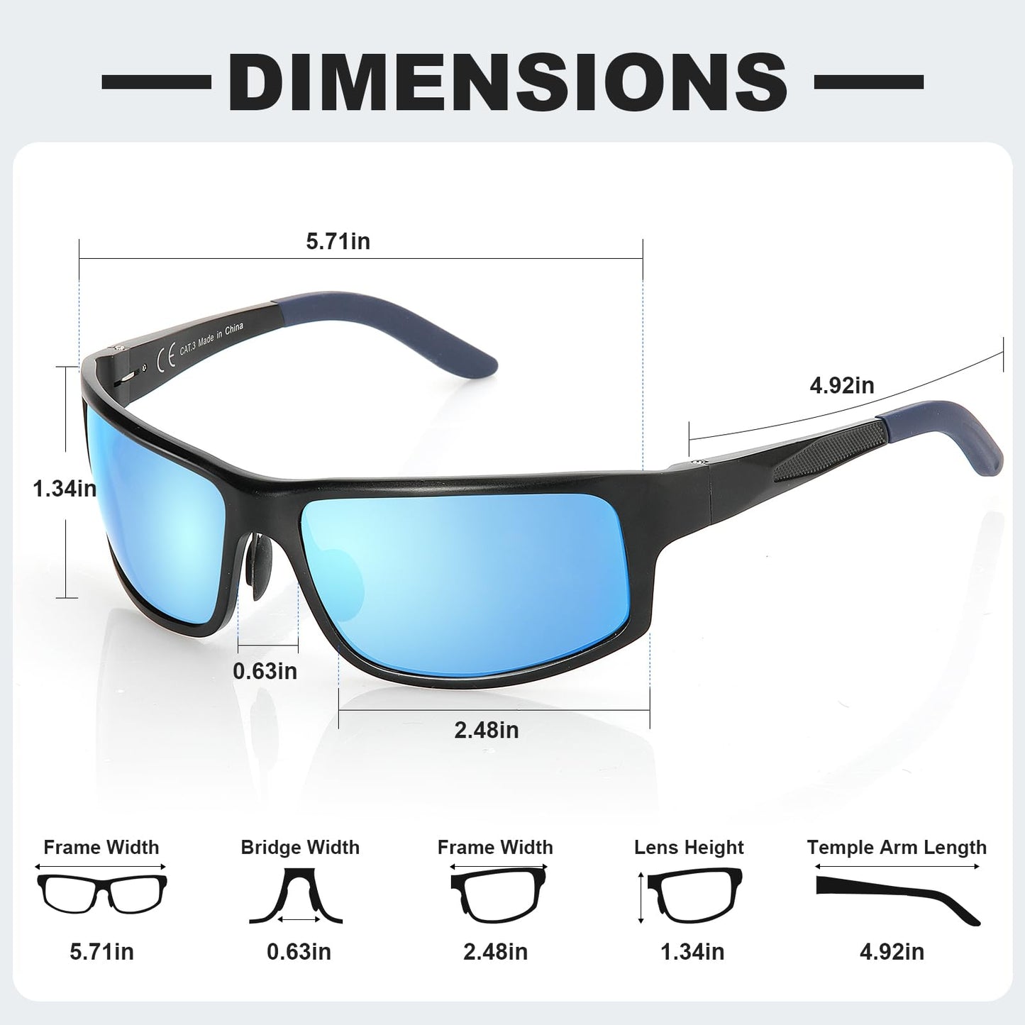 Unbreakable Polarized Sports Sunglasses for Men, Scratch/Seawater-Proof/Oleophobic Coating Lens, Aluminum Frame Sun Glasses