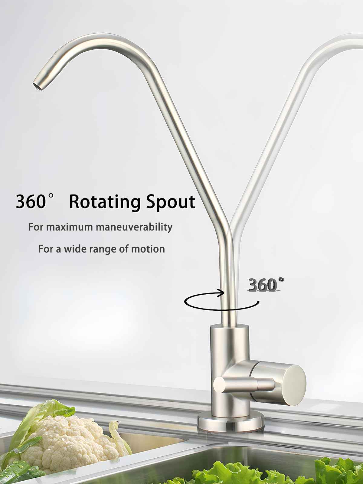 Drinking Water Faucet,Easy to Install Lead-Free Sink RO Faucet,Water Filter Faucets for Kitchen Bar Sink,Brushed Nickel SUS304 Reverse Osmosis Faucets