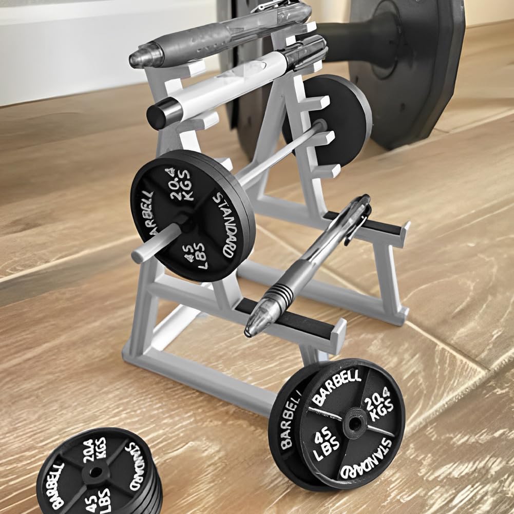 Squat Rack Pen Holder with Barbell & 4 Weight Plates, Miniature Dumbbell Desk Organizer for Pens and Pencils, Fitness-Themed Desktop Storage for Home Office