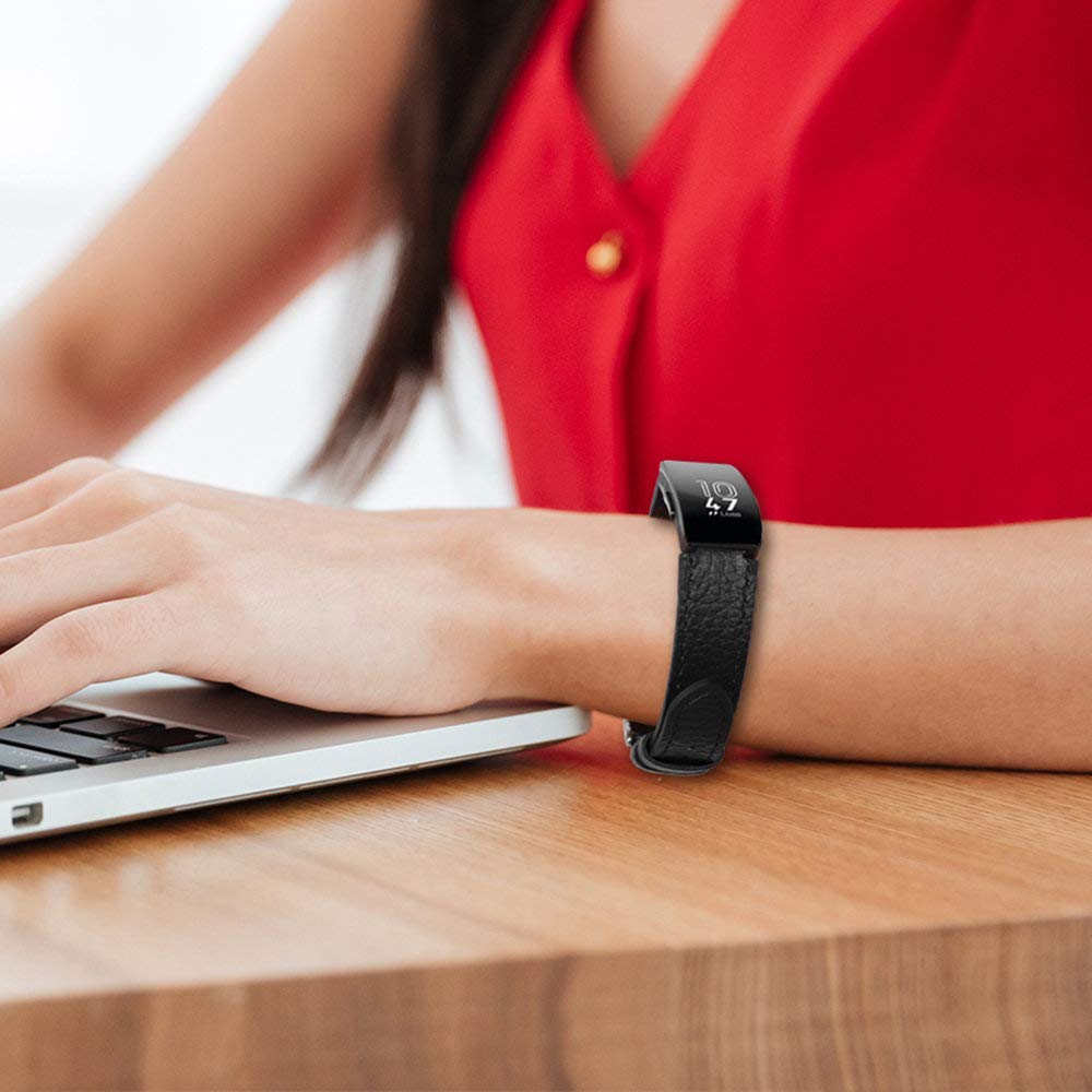 Genuine Leather Bands Compatible with Fitbit Inspire 3/Inspire 2/Inspire HR/Inspire, Classic Replacement Wristbands Straps with Quick Release Women Men Black