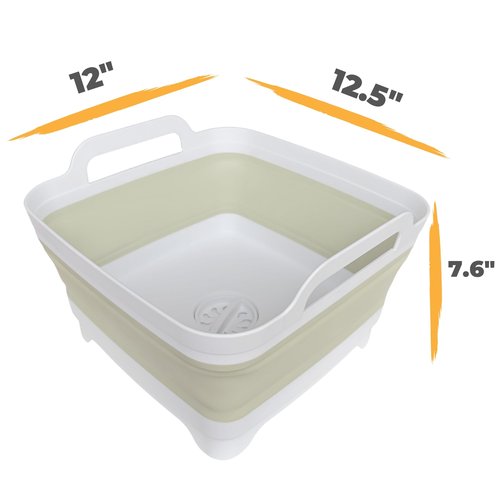 GIMWA Collapsible Wash Basin for Baby Bottles - 2.4 Gallons Portable Wash Bin for RV Camping Sink, Space-Saving Dish Tub (Green)