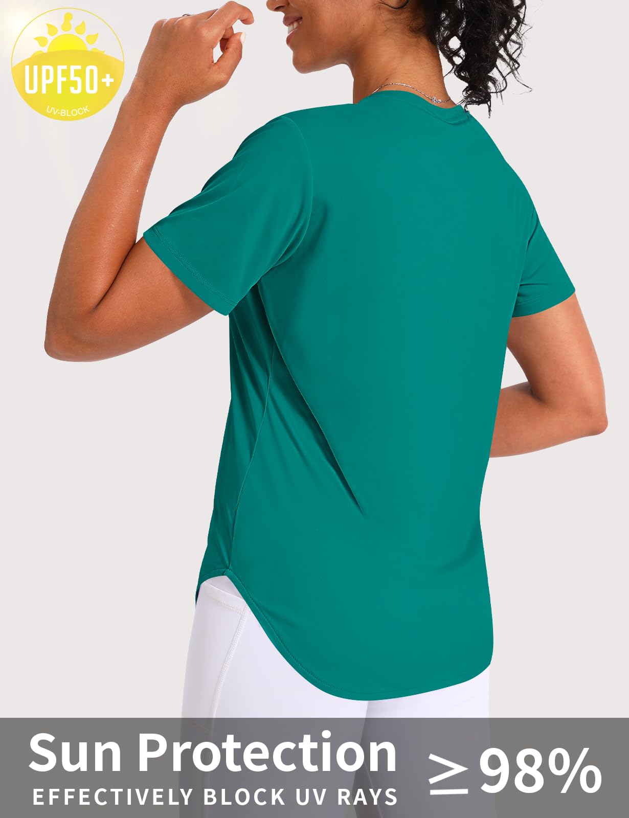 CHALLMOTI Women's Short Sleeve Workout Tops Athletic Shirts V Neck Sun Shirts UPF 50+ Quick Dry Quick Dry Dark Green XL