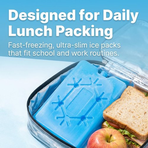 Kona Slim Ice Packs - Reusable Quick Freeze Packs for Lunch Boxes & Coolers | 4 Pack, Blue