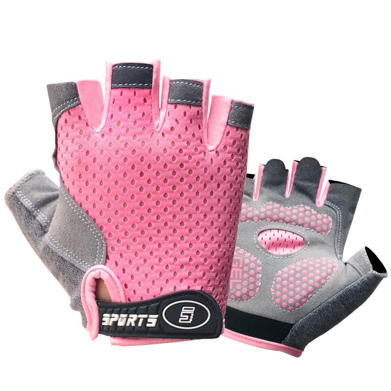 Kids Half Finger Cycling Gloves - Non-Slip Fingerless - Pink, M (5-8 Years)