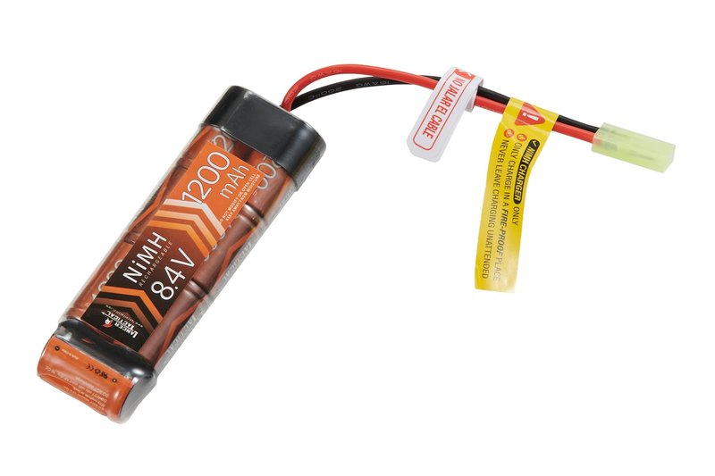 Lancer Tactical Airsoft Battery High Capacity 8.4V NiMH Flat Battery Pack with Mini Tamiya Connector - 1200mAh