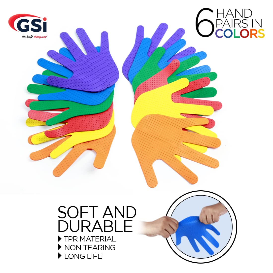 GSi Hand Spot Markers Set of 6 Pairs Non-Toxic Non-Slip in Assorted Colours for Kids Education and Learning