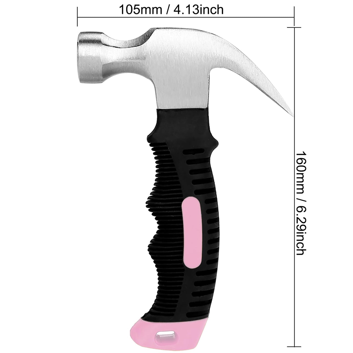 KURUI Pink Small Hammer for Picture Hanging Nails Drywall Anchors, Picture Hanging Tool, High Hardness 8oz Claw Hammer With Shock-Absorbing Non-Slip Handle for Kids and Women