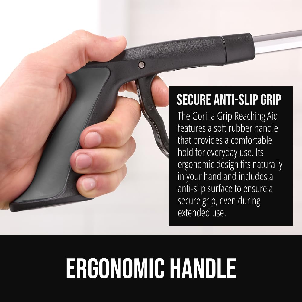 GORILLA GRIP Strong Rubber Lined Claw Grabber, Ergonomic Anti-Slip Reacher Tool for Seniors, 360 Magnetic Rotating Head Reaching Pick Up Stick, Foldable Trash Picker, Handicap Gripper, Gray