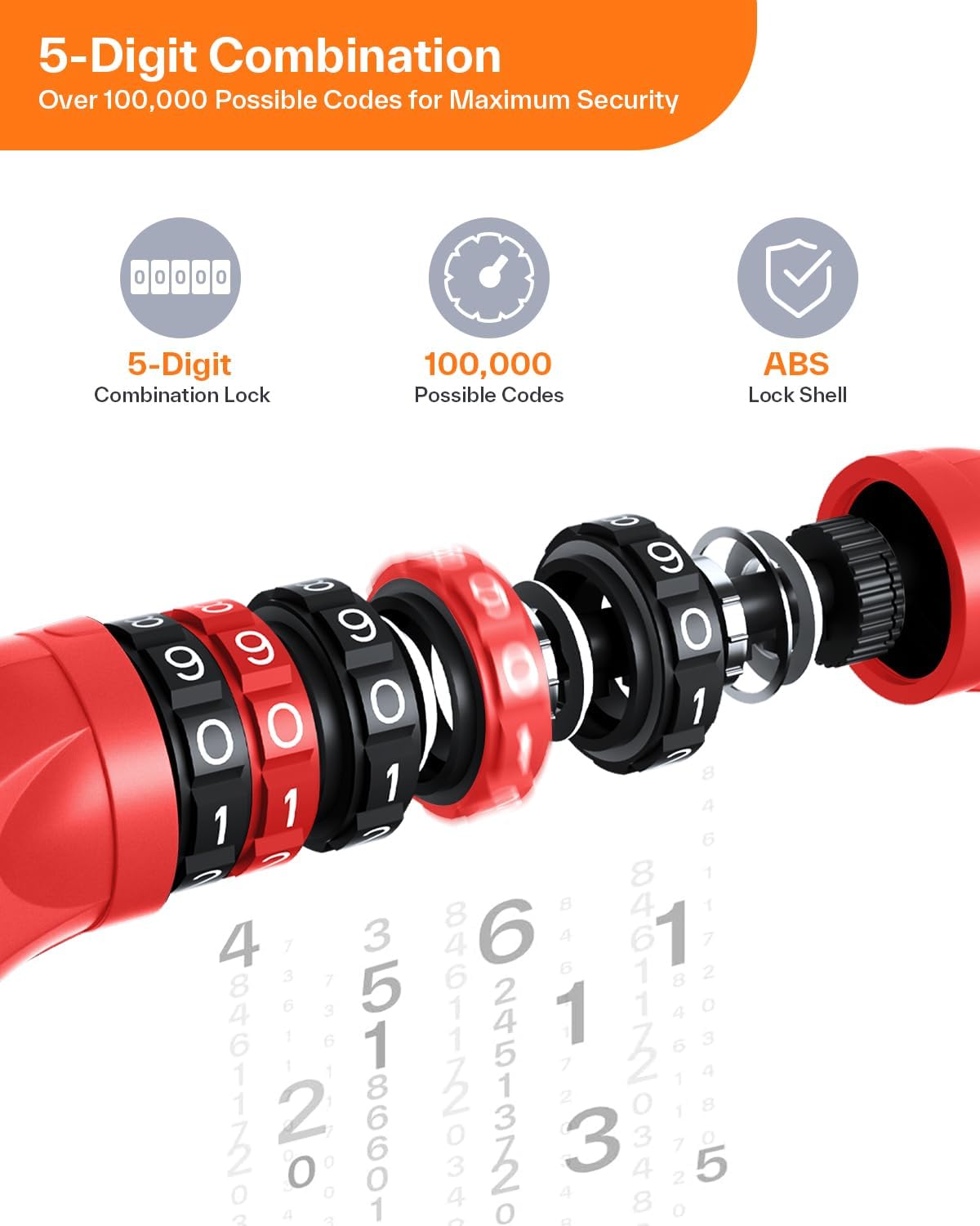 Sportneer Bike Lock - High Security 5-Digit Combination Anti-Theft Chain Lock | 3.2/3.6/4ft Heavy Duty for Bikes, Motorcycles, Scooters & Gates - 4/6mm Thick, Keyless Design
