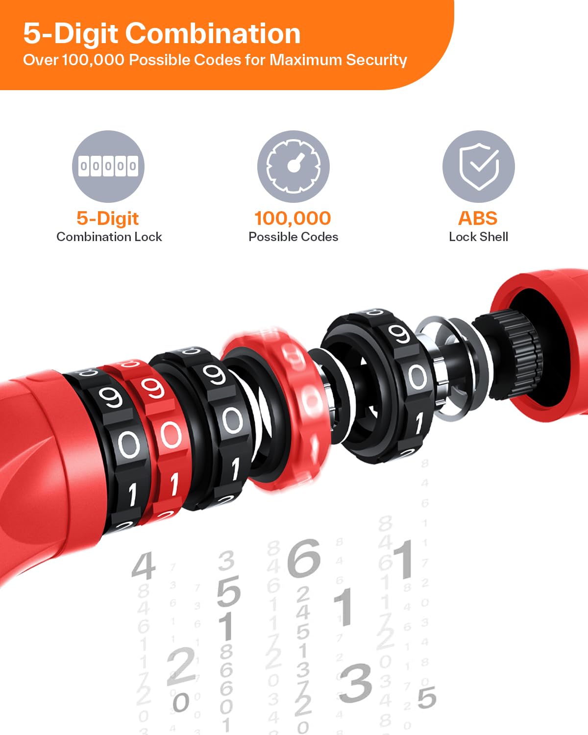 Sportneer Bike Lock: 5 Digit Combination High Security Anti Theft Bike Chain Lock - 3.2/3.6/4ft Heavy Duty Resettable Keyless Bicycle Lock for Bike, Motorcycle, Scooter, Door & Gate - 6mm Thick