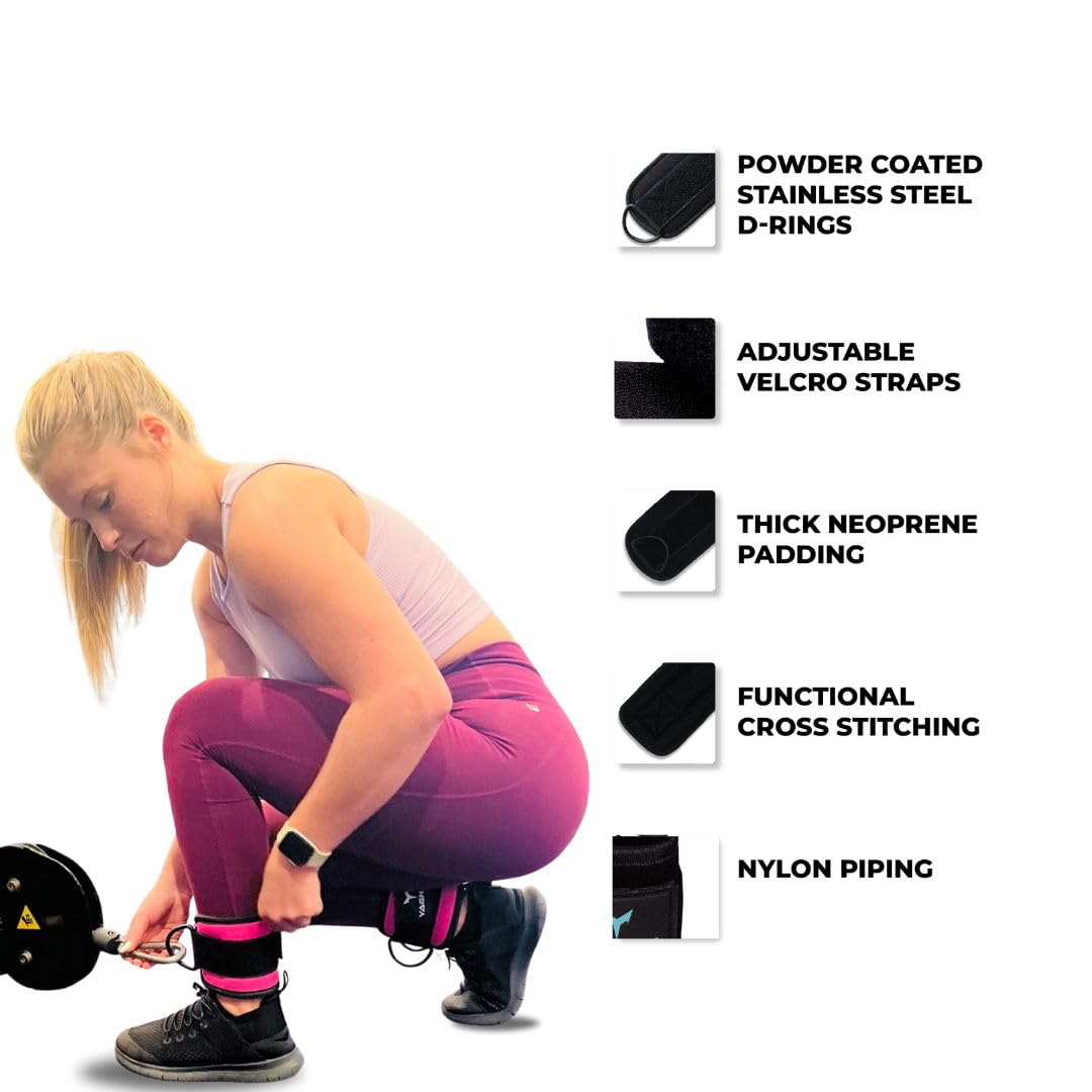 Gym Ankle Straps for Cable Machines Women & Men, Glute Kickbacks, Pair