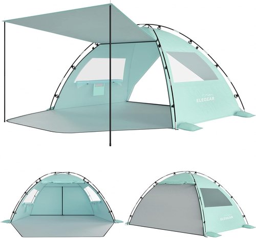 Elegear CumbreX™ Beach Tent - Portable Sun Shelter for 4-5 People | Easy Setup, UPF 50+ UV Protection - Green