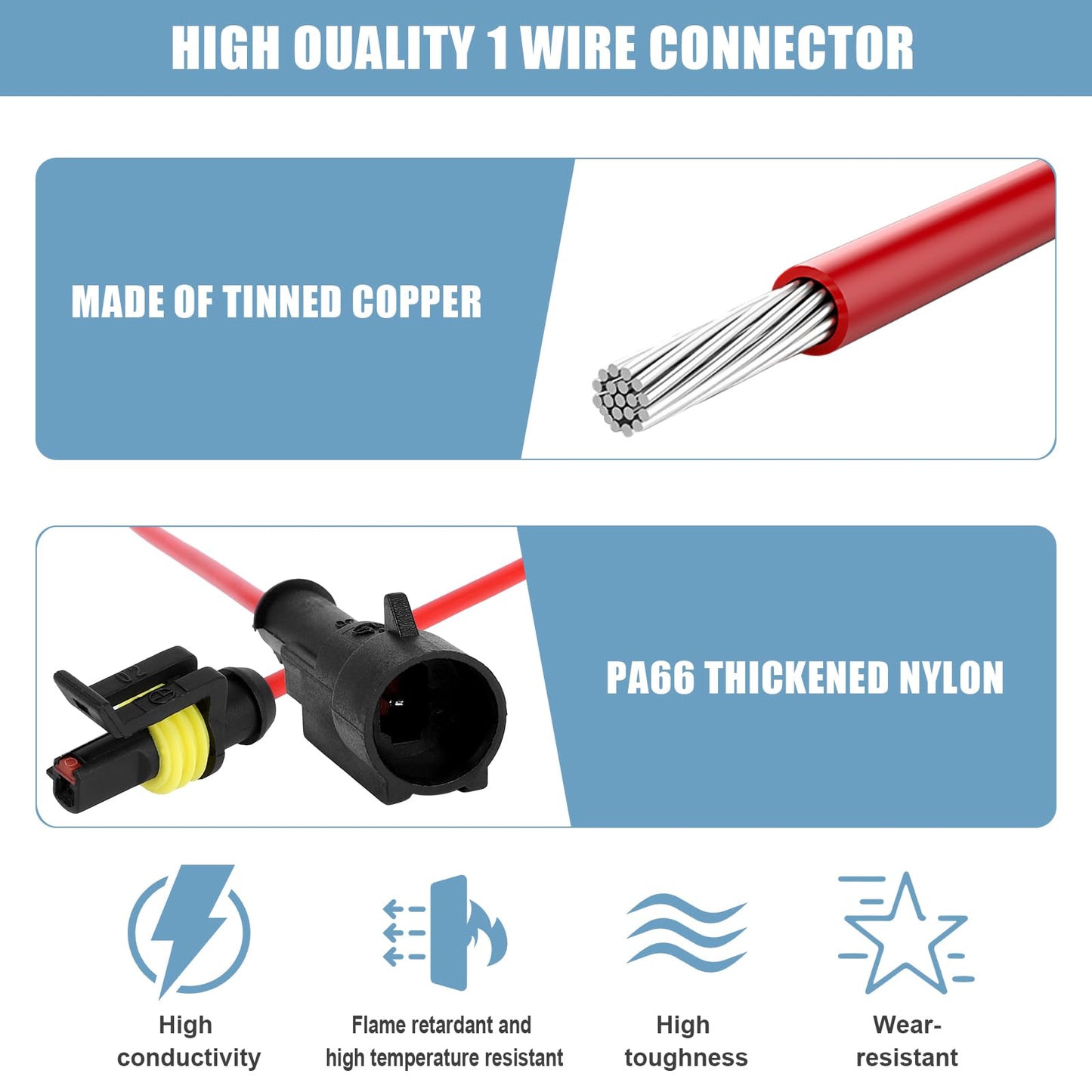1 Pin Waterproof Wire Connector，18AWG 10cm Male and Female Wire Connector Suitable for Car, Truck, Boat, and Various Applications (5 Pack)
