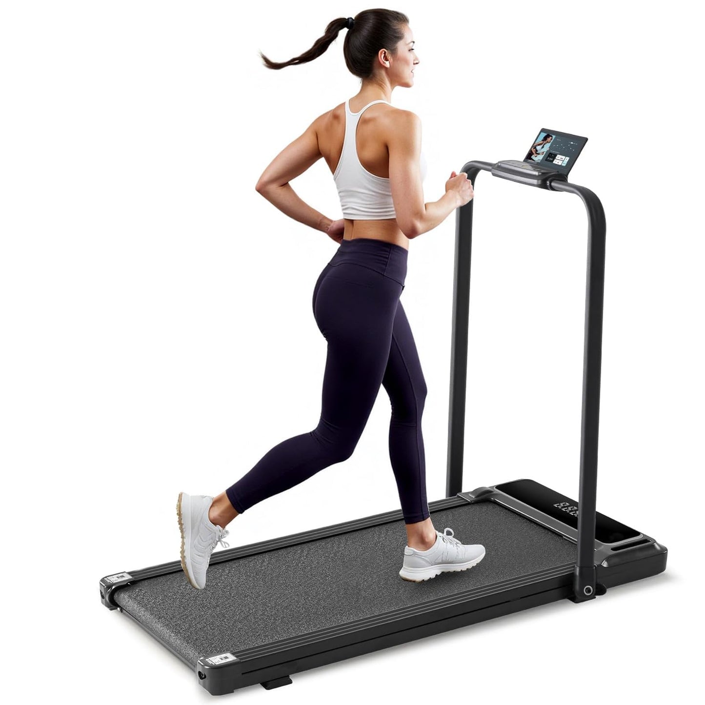 NEWBULIG Walking Pad Under Desk Treadmill with Foldable Handle Bar, Portable Compact Electric Walking Treadmills with Remote Control for Home Office, Quiet Fitness Machine, Black