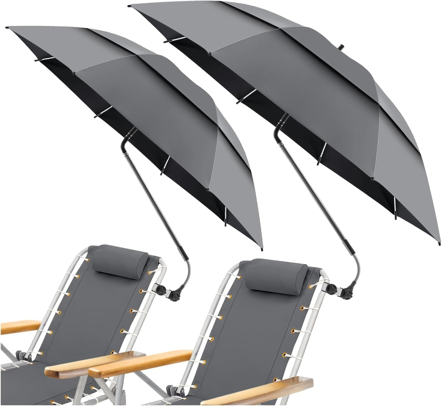 Skiennix 48.6" Double Canopy Beach Umbrella - UPF50+ Portable Clamp Umbrella for Wheelchairs & Golf Carts