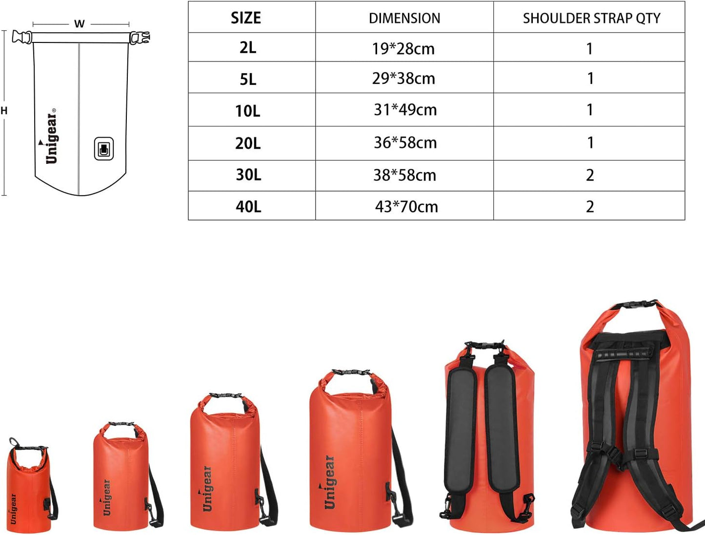 Unigear Waterproof Dry Bag - Lightweight Floating Storage for Kayaking, Boating, Fishing | 2L-40L Sizes