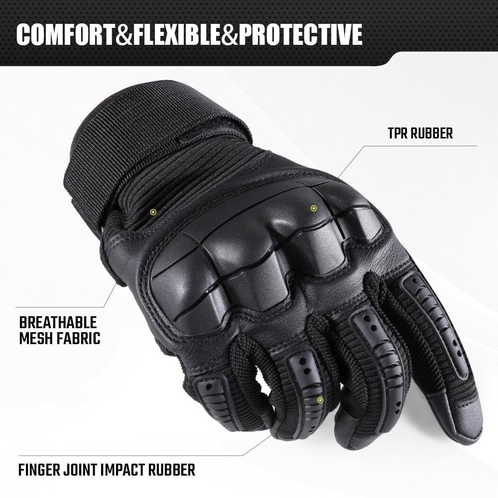 WTACTFUL Touch Screen Tactical Gloves for Men Airsoft Paintball Gear Motorcycle MTB Bike Cycling Cross-Country Motorbike ATV Hunting Hiking Riding Driving Work Outdoor Full Finger Gloves XL Black
