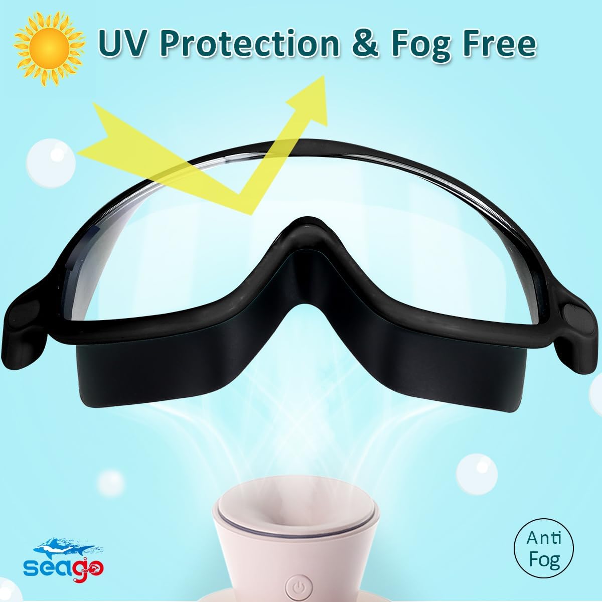 Seago Swim Goggles - Anti-Fog, Anti-UV, Wide View Design | 2 Pack for Kids Ages 3-14