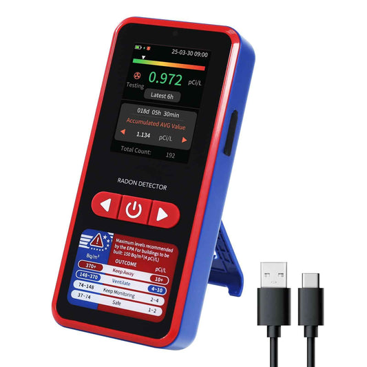 Radon Detector Portable Radon Tester, 0.09-1000pCi/L Radon Detector for Home, 504-Day Data Storage Radon Monitor with Buzzer and Visual Alarm, Large LCD Screen 45-Day Battery Life for Home Basement